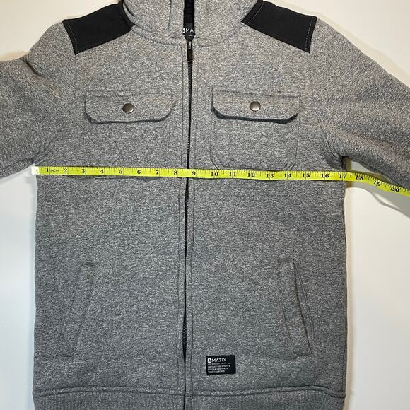 Matix Boys Sherpa Lined Full Zip Hoodie Jacket Gray Black Shoulder Sz L 10/12 - Picture 4 of 9
